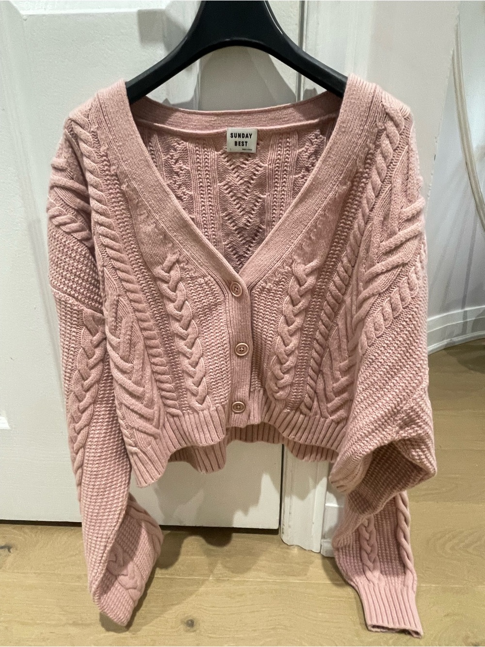 Sunday Best Dusty Pink Cable-Knit V-Neck Cardigan